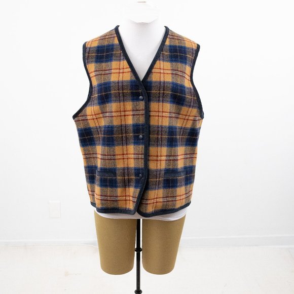 Pendleton Vintage Vest XL Reversible Plaid Wool Tan - Picture 4 of 12